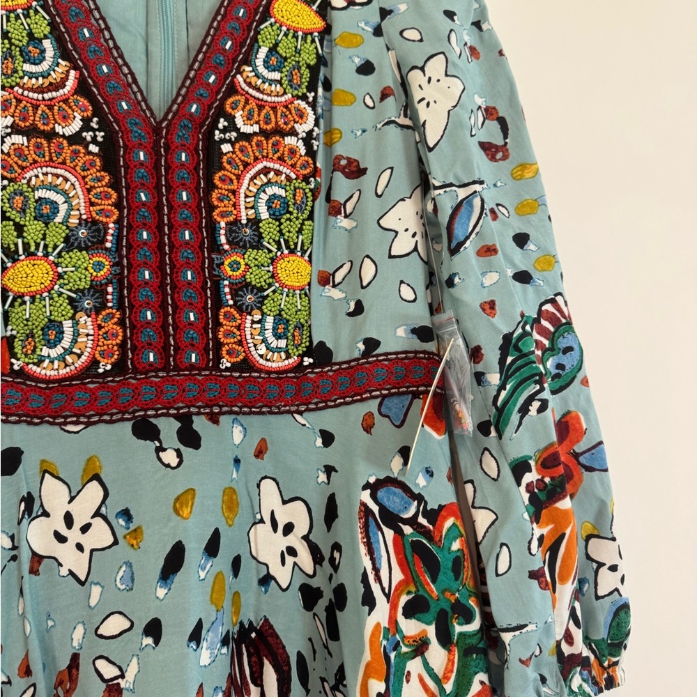 Anthro Akemi + Kim Beaded Embroidery Rayon Dress Multi Color Sz 4 NWT - Picture 7 of 10